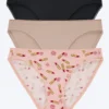 Stretch Jersey Bikini Underwear 3 Pack-Black Nude Hot Lips