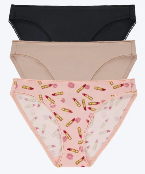 Stretch Jersey Bikini Underwear 3 Pack-Black Nude Hot Lips