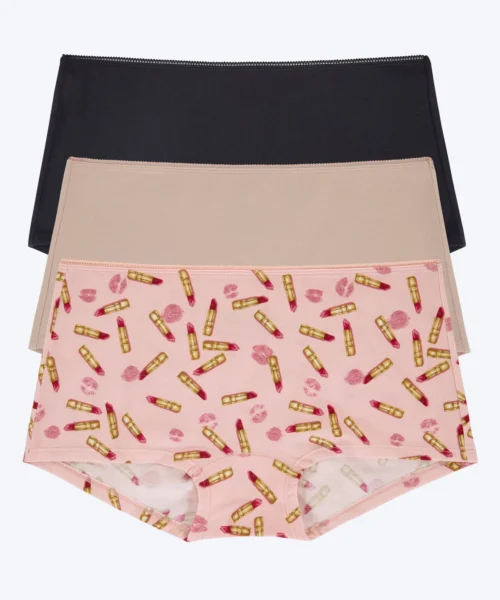 Stretch Jersey Boyshort Underwear 3 Pack-BlackNude Hot Lips