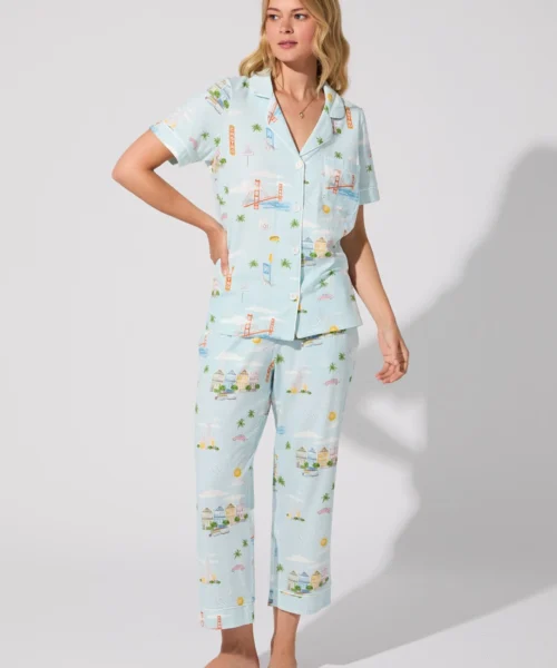 City By The Bay Short Sleeve Classic Stretch Jersey Cropped PJ Set