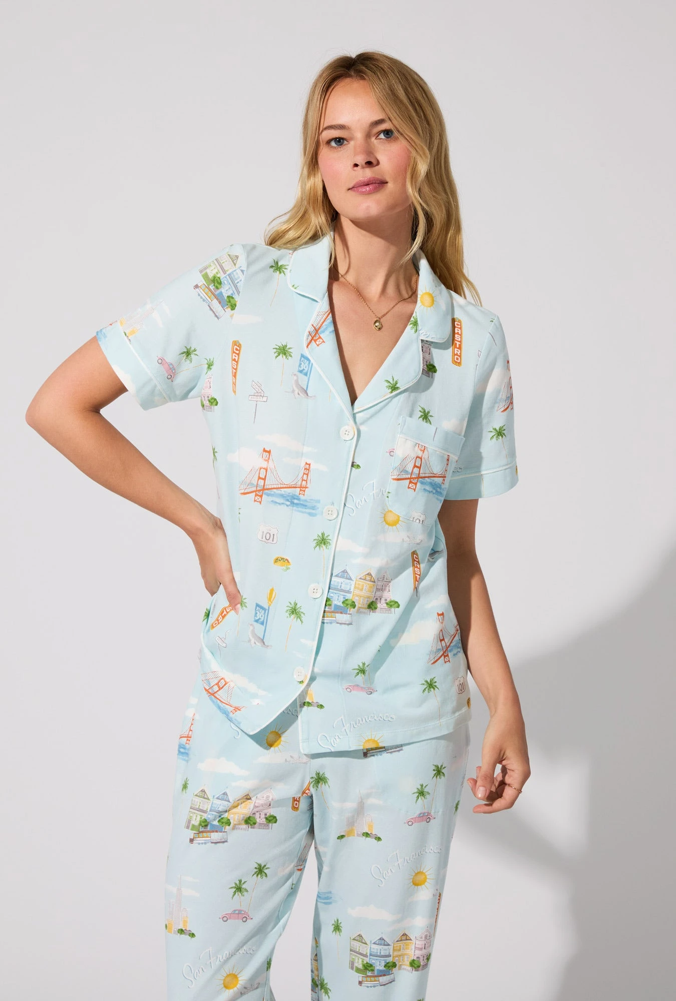City By The Bay Short Sleeve Classic Stretch Jersey Cropped PJ Set 2 City By The Bay Short Sleeve Classic Stretch Jersey Cropped PJ Set - Image 2