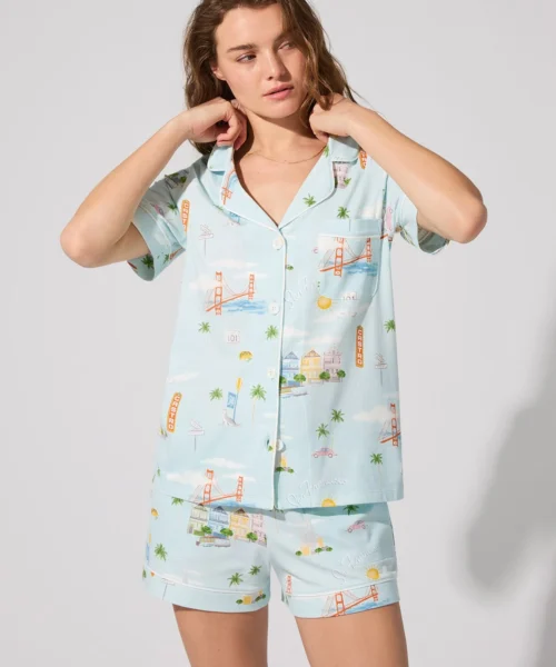 City By The Bay Short Sleeve Classic Shorty Stretch Jersey PJ Set