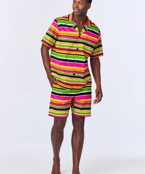 BedHead X Mr. Turk Poolside Stripe Men's Sleeve Notch Woven Cotton Poplin Boxer PJ Set