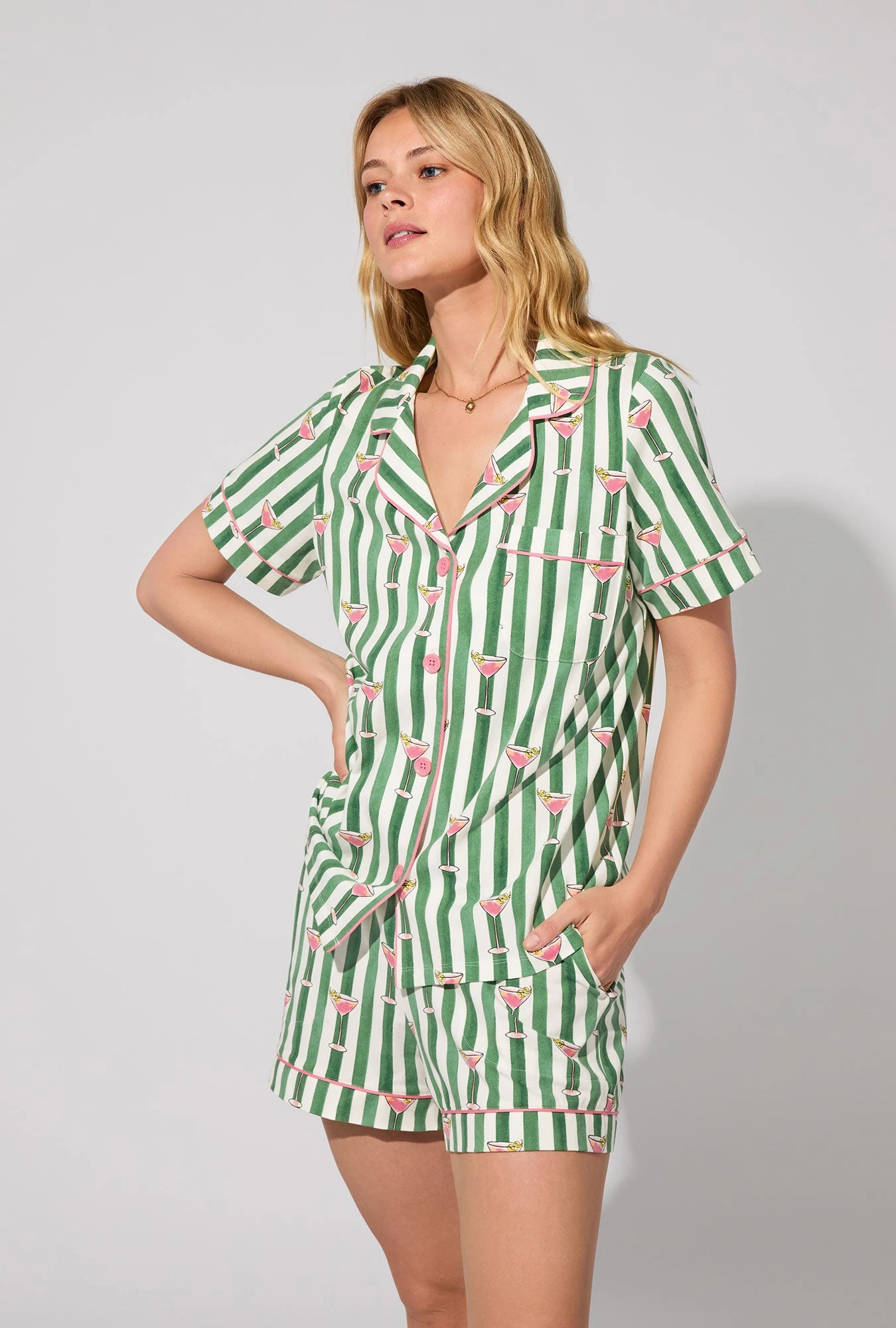 Martini O'Clock Short Sleeve Classic Shorty Stretch Jersey PJ Set 2 Martini O'Clock Short Sleeve Classic Shorty Stretch Jersey PJ Set - Image 2