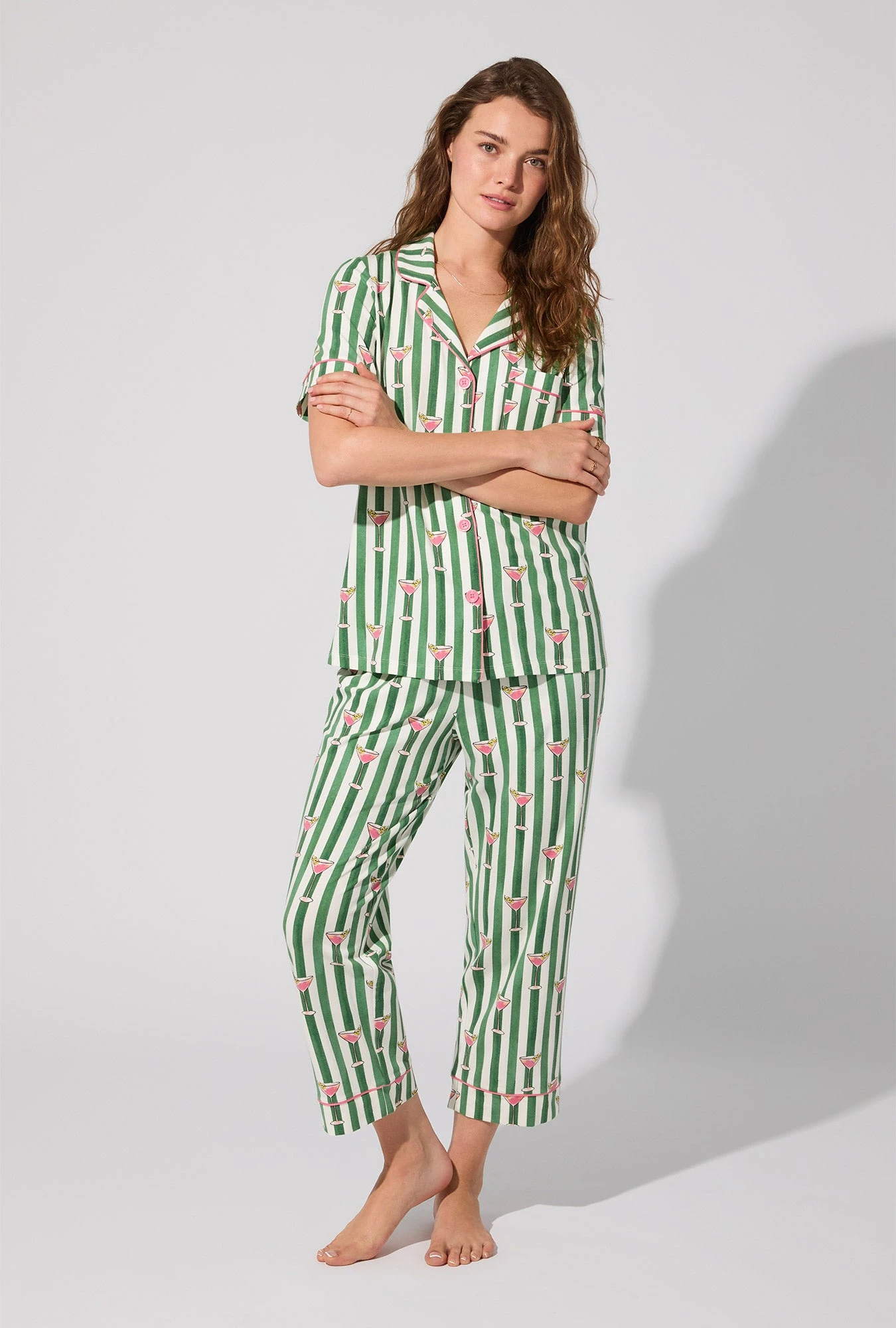 Martini O'Clock Short Sleeve Classic Stretch Jersey Cropped PJ Set 1 Martini O'Clock Short Sleeve Classic Stretch Jersey Cropped PJ Set