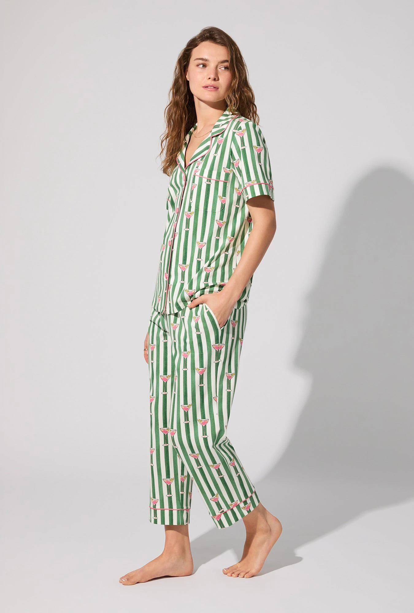 Martini O'Clock Short Sleeve Classic Stretch Jersey Cropped PJ Set 2 Martini O'Clock Short Sleeve Classic Stretch Jersey Cropped PJ Set - Image 2