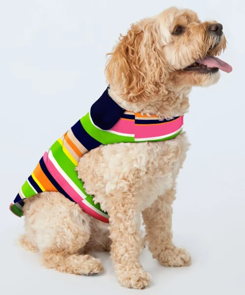 BedHead X Trina Turk Poolside Stripe Cotton Jersey Lined Woven Cotton Poplin Dog Pajama