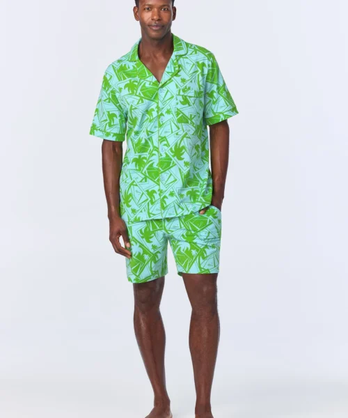 BedHead X Mr. Turk Blue Tennis Court Men's Short Sleeve Notch Stretch Jersey Short PJ Set -Bedheadpjs Pajama Shop 03 BHM240108 1277B BLUE TENNIS COURT 1