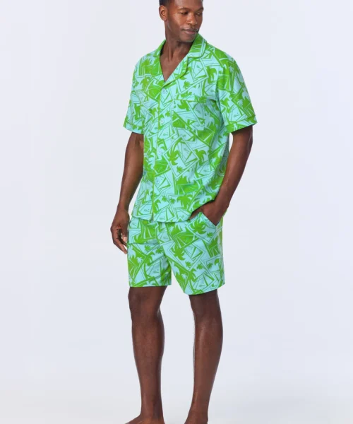 BedHead X Mr. Turk Blue Tennis Court Men's Short Sleeve Notch Stretch Jersey Short PJ Set -Bedheadpjs Pajama Shop 03 BHM240108 1277B BLUE TENNIS COURT 2