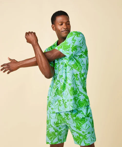 BedHead X Mr. Turk Blue Tennis Court Men's Short Sleeve Notch Stretch Jersey Short PJ Set