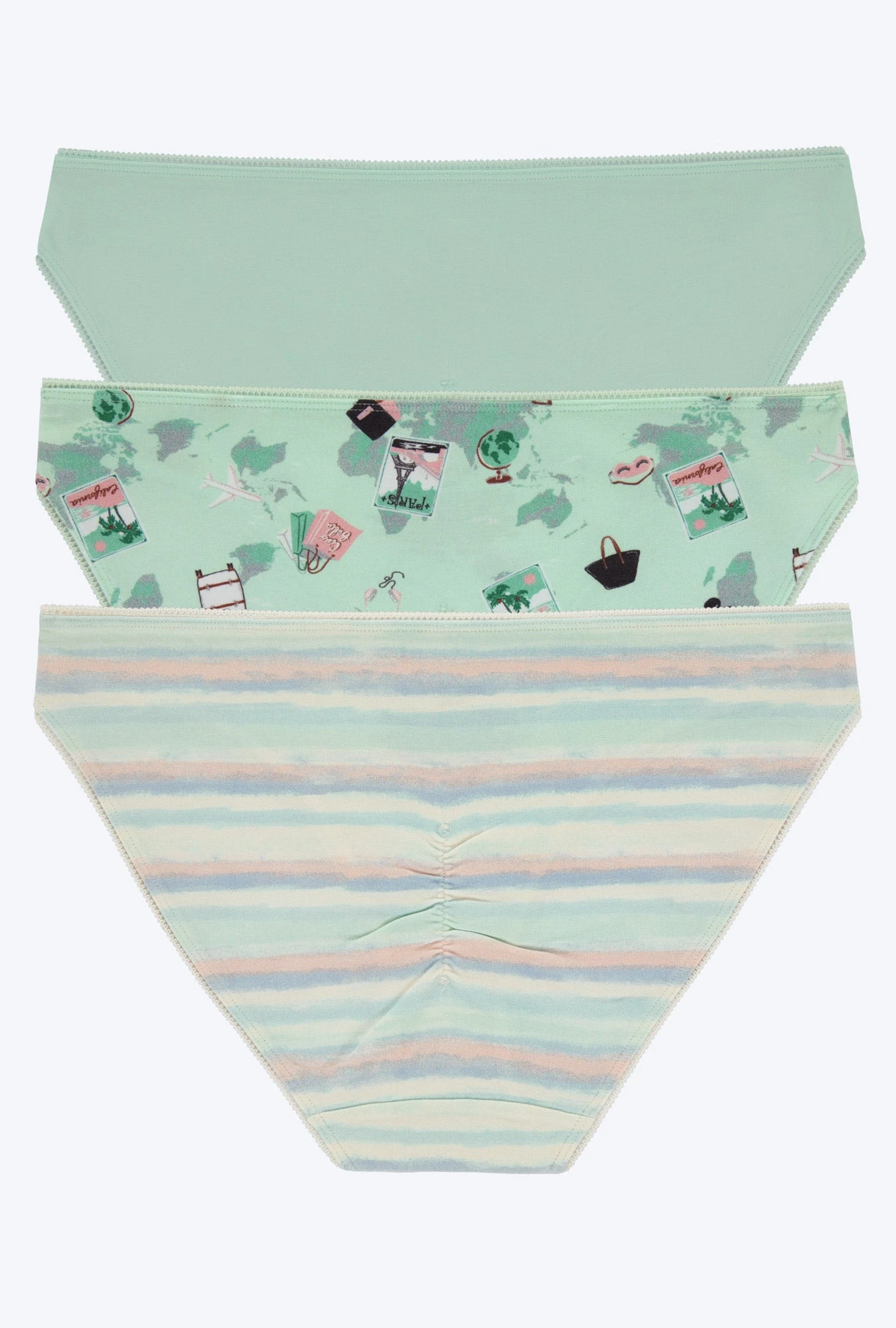 Stretch Jersey Bikini Underwear 3 Pack-Soothing Sea Pack Your Bags Rainbow Stripe 2 Stretch Jersey Bikini Underwear 3 Pack-Soothing Sea Pack Your Bags Rainbow Stripe - Image 2