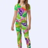 BedHead X Trina Turk Jungle Leaves Short Sleeve Stretch Jersey Kids PJ Set