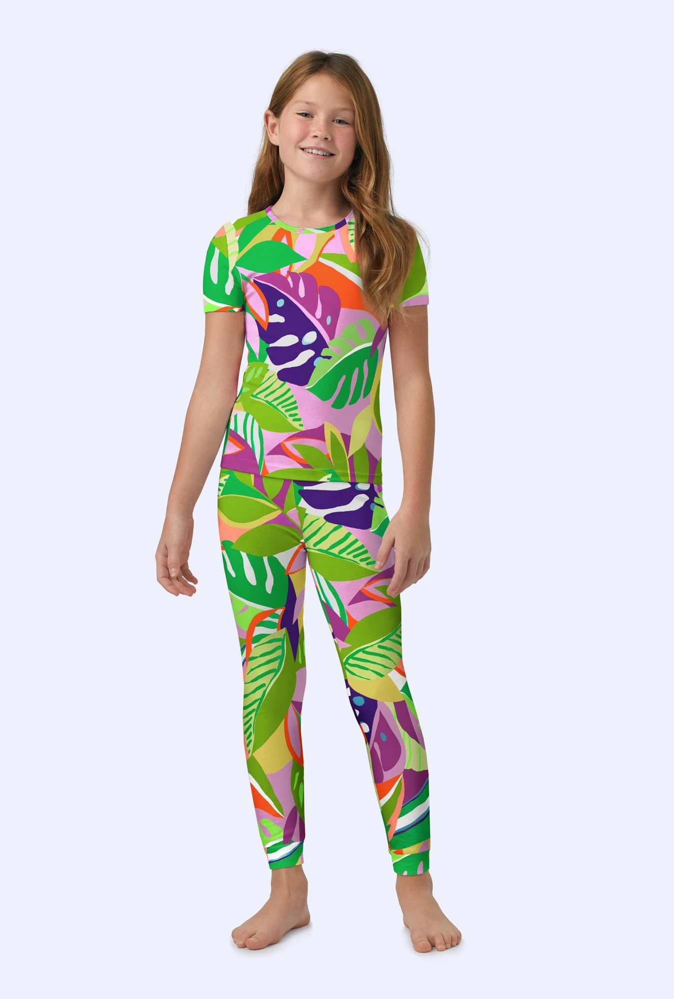 BedHead X Trina Turk Jungle Leaves Short Sleeve Stretch Jersey Kids PJ Set 1 BedHead X Trina Turk Jungle Leaves Short Sleeve Stretch Jersey Kids PJ Set