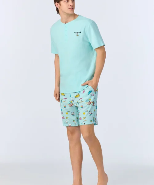Surfside Snoopy® Men's Short Sleeve Henley Stretch Jersey Boxer PJ Set -Bedheadpjs Pajama Shop 04 BHM160103PE 1248B SURFSIDE SNOOPY 314 2