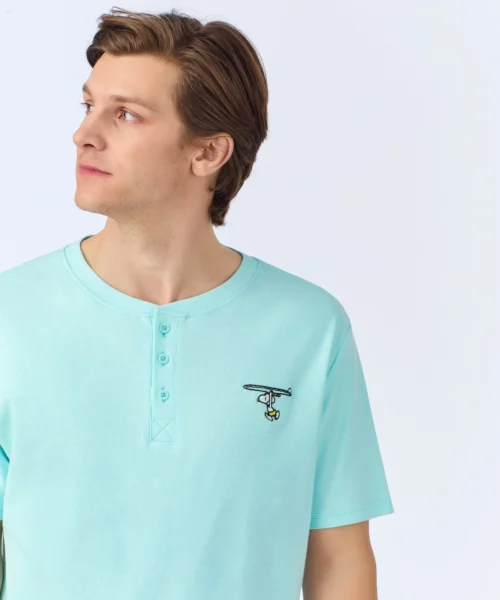 Surfside Snoopy® Men's Short Sleeve Henley Stretch Jersey Boxer PJ Set -Bedheadpjs Pajama Shop 04 BHM160103PE 1248B SURFSIDE SNOOPY 323 4