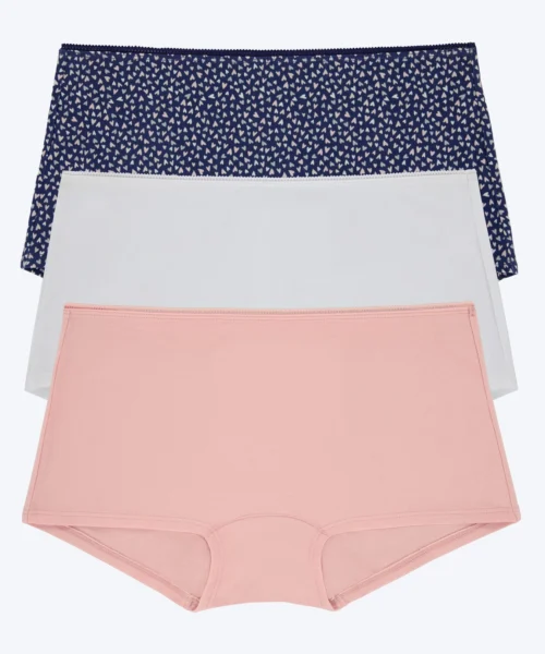 Stretch Jersey Boyshort Underwear 3 Pack-Love Is All You Need, White, Blush