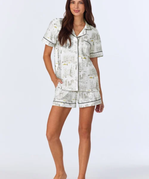 City That Never Sleeps Short Sleeve Classic Shorty Stretch Jersey PJ Set