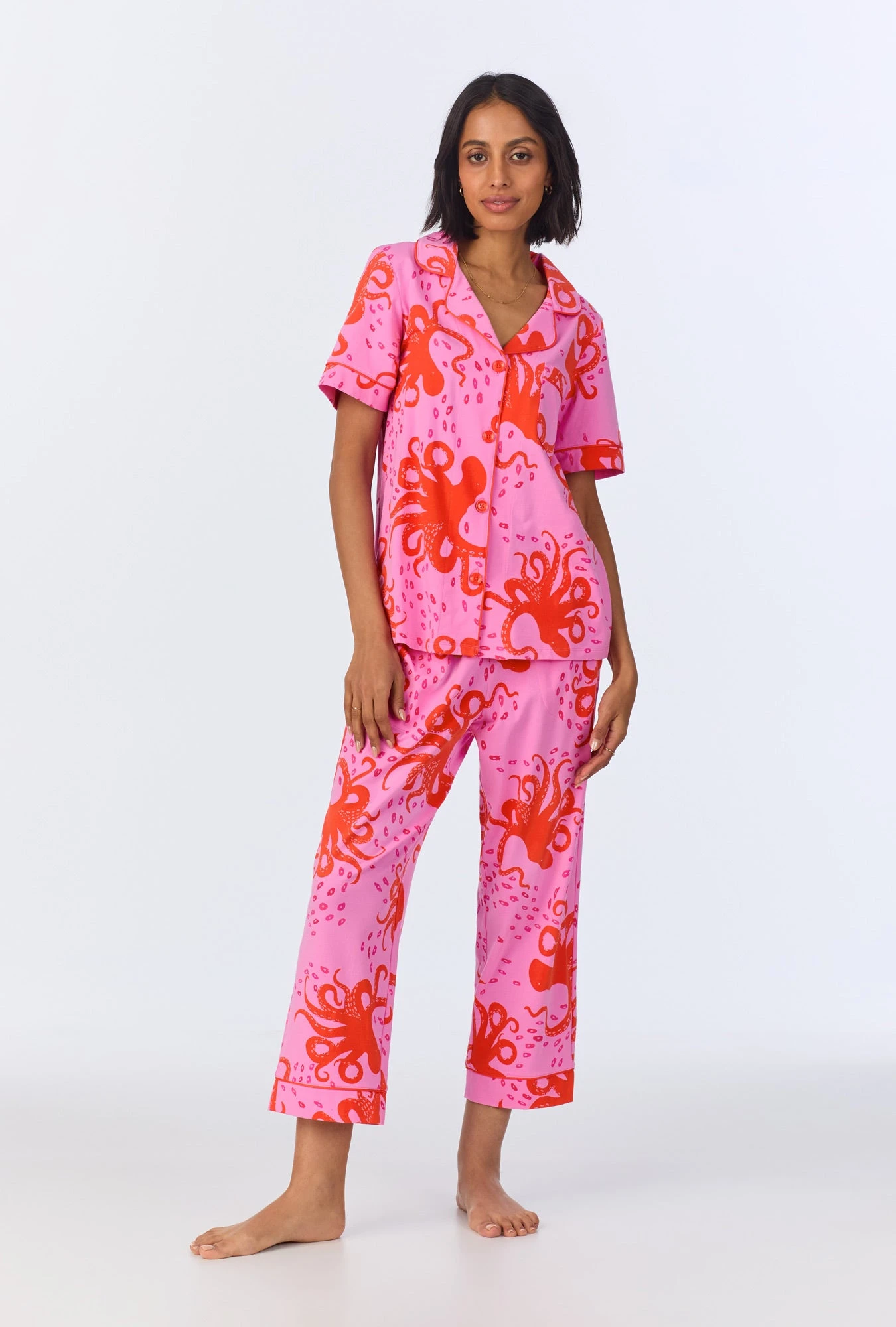 Sea Dreamers Short Sleeve Classic Stretch Jersey Cropped PJ Set 1 Sea Dreamers Short Sleeve Classic Stretch Jersey Cropped PJ Set