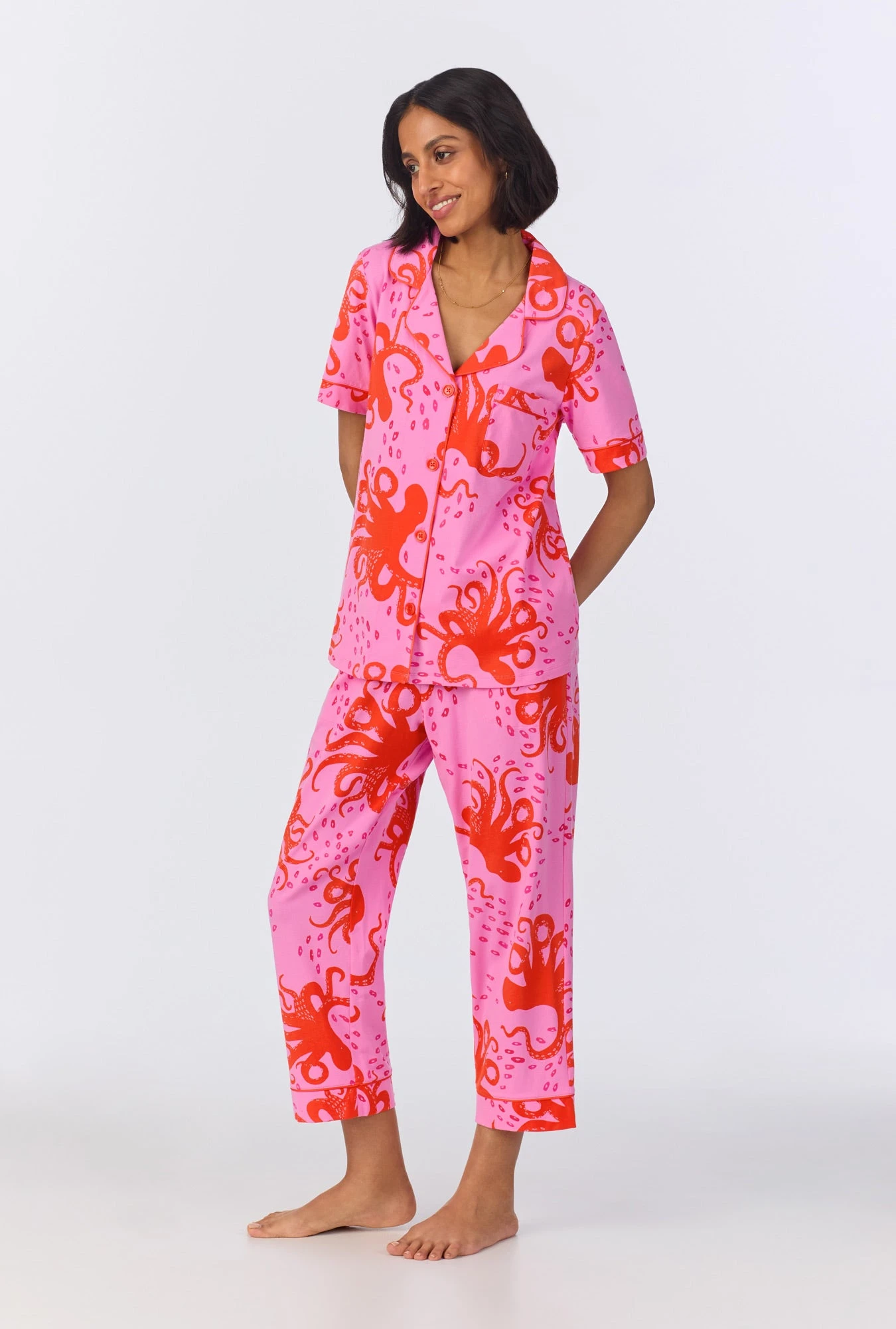 Sea Dreamers Short Sleeve Classic Stretch Jersey Cropped PJ Set 2 Sea Dreamers Short Sleeve Classic Stretch Jersey Cropped PJ Set - Image 2