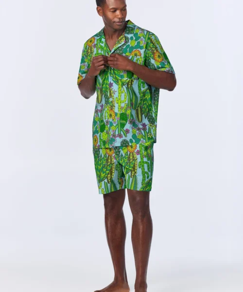 BedHead X Mr. Turk Cactus Men's Sleeve Notch Woven Cotton Poplin Boxer PJ Set -Bedheadpjs Pajama Shop 05 BHM400109 2905B CACTUS 2