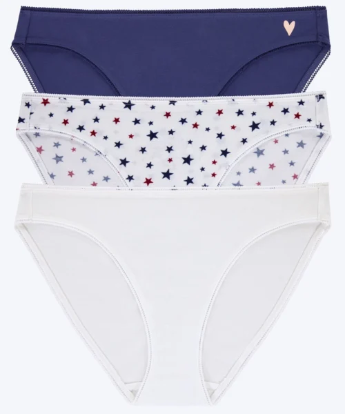 Stretch Jersey Bikini Underwear 3 Pack-Midnight Navy, Americana, White