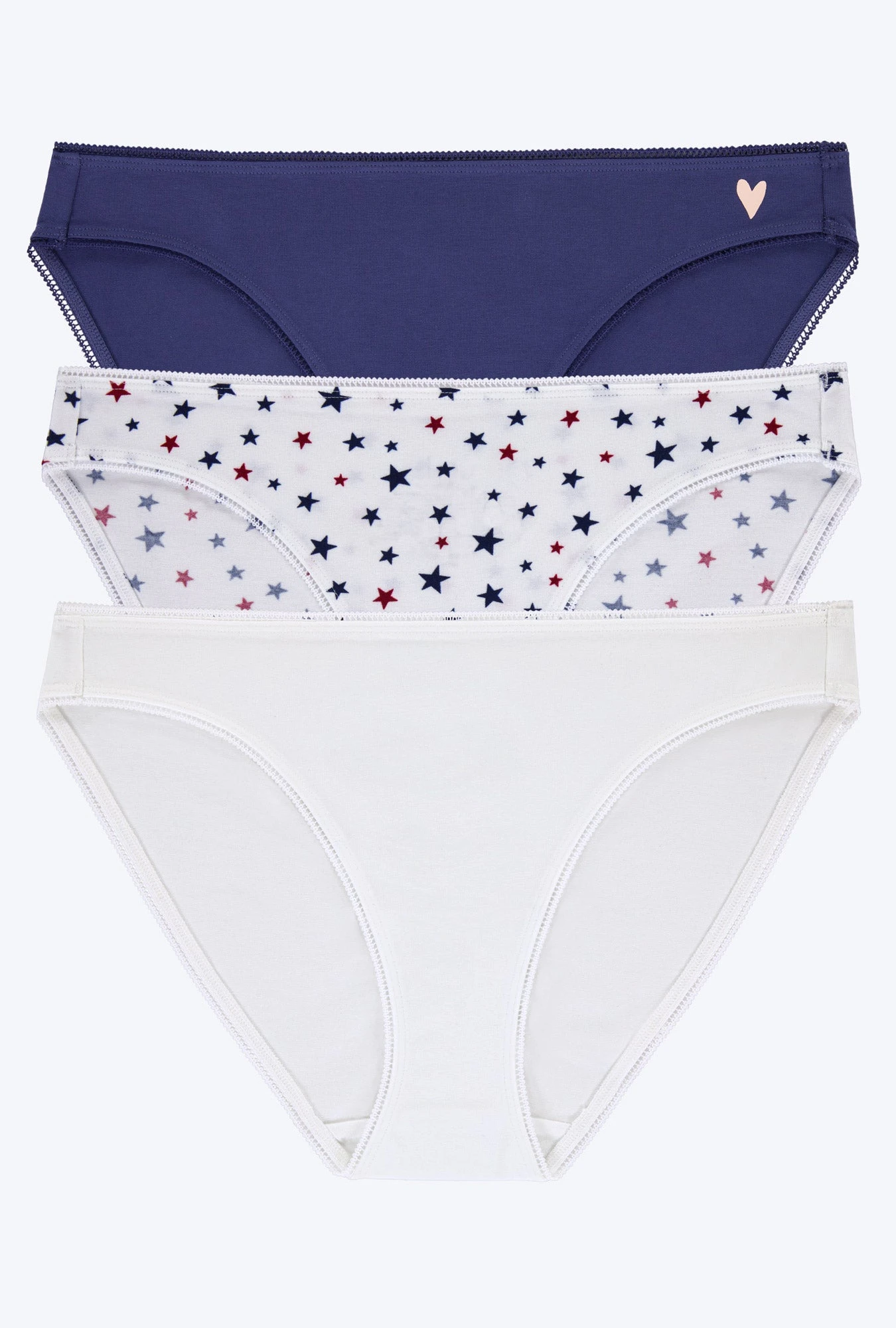 Stretch Jersey Bikini Underwear 3 Pack-Midnight Navy, Americana, White 1 Stretch Jersey Bikini Underwear 3 Pack-Midnight Navy, Americana, White