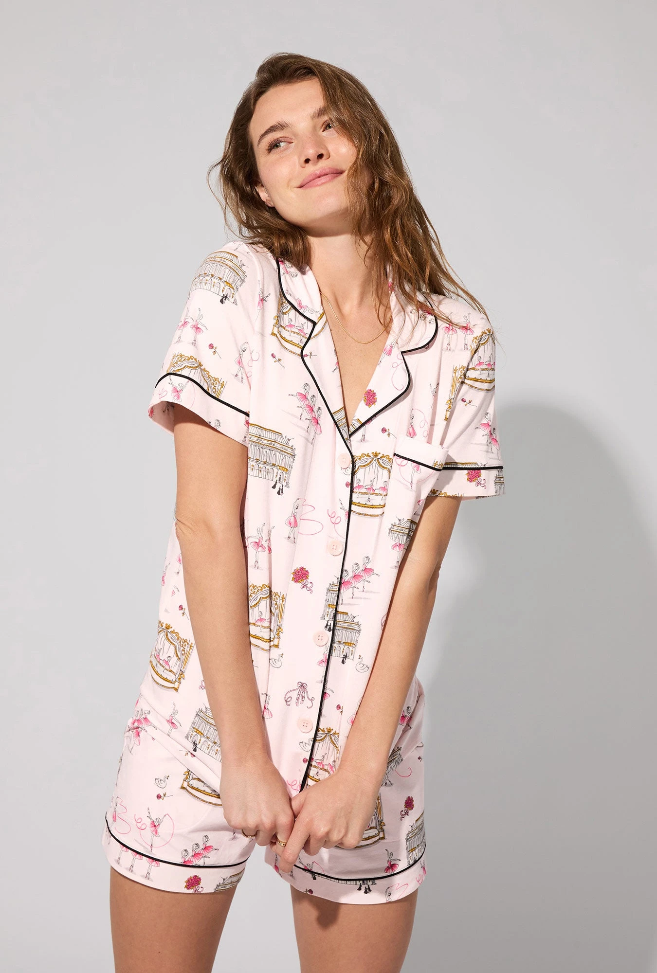 Swan Lake Short Sleeve Classic Shorty Stretch Jersey PJ Set 1 Swan Lake Short Sleeve Classic Shorty Stretch Jersey PJ Set