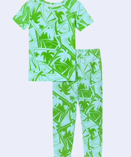 BedHead X Trina Turk Blue Tennis Court Short Sleeve Stretch Jersey Kids PJ Set -Bedheadpjs Pajama Shop 06 BHK260108 1277B BLUE TENNIS COURT 3