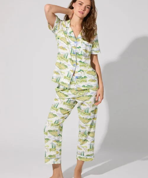 Wine Country Short Sleeve Classic Stretch Jersey Cropped PJ Set