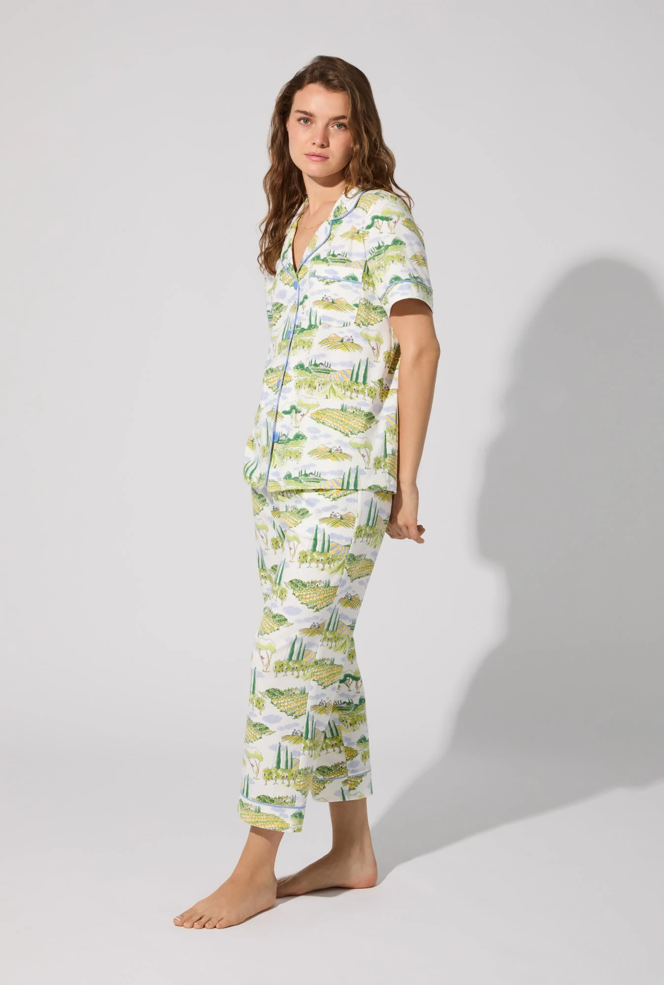 Wine Country Short Sleeve Classic Stretch Jersey Cropped PJ Set 3 Wine Country Short Sleeve Classic Stretch Jersey Cropped PJ Set - Image 3