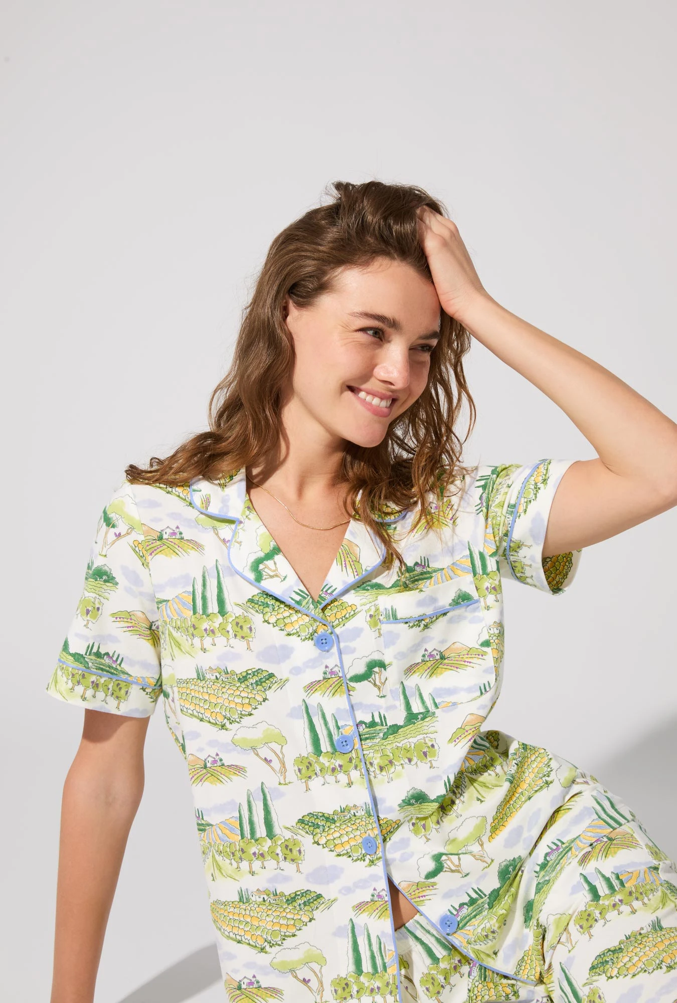 Wine Country Short Sleeve Classic Stretch Jersey Cropped PJ Set 2 Wine Country Short Sleeve Classic Stretch Jersey Cropped PJ Set - Image 2