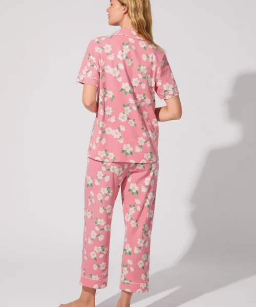 Pink Magnolias Short Sleeve Classic Stretch Jersey Cropped PJ Set 10 Pink Magnolias Short Sleeve Classic Stretch Jersey Cropped PJ Set -Bedheadpjs Pajama Shop 07 BH270115 1295B PINK MAGNOLIAS 243 3