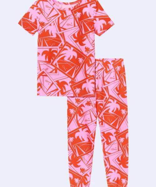 BedHead X Trina Turk Pink Tennis Court Short Sleeve Stretch Jersey Kids PJ Set -Bedheadpjs Pajama Shop 07 BHK260108 1263B PINK TENNIS COURT 3