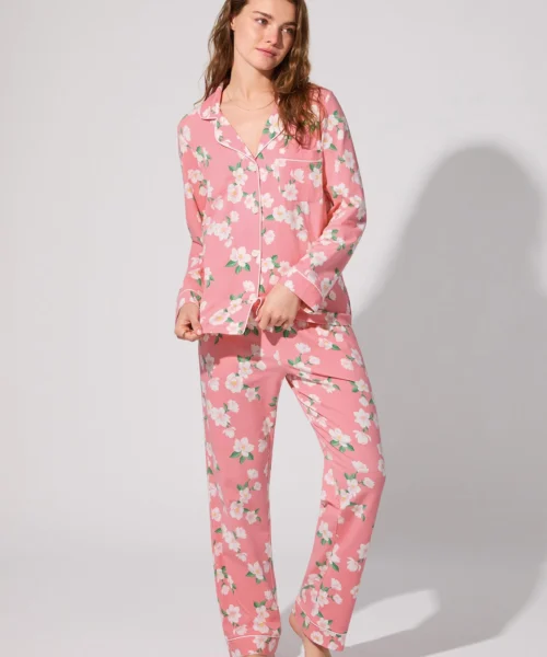 Pink Magnolias Long Sleeve Classic Stretch Jersey PJ Set