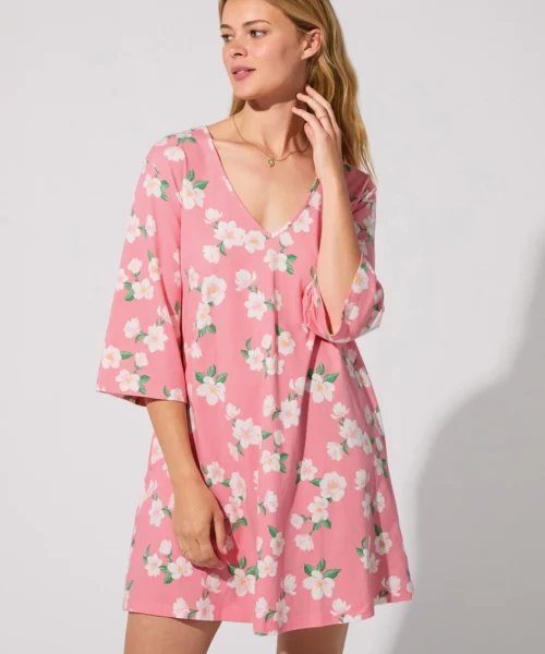 Pink Magnolias Stretch Jersey Sleep Dress