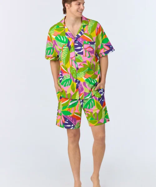 BedHead X Mr. Turk Jungle Leaves Men's Short Sleeve Notch Stretch Jersey Boxer PJ Set -Bedheadpjs Pajama Shop 08 BHM240110 1267B JUNGLE LEAVES 397 1