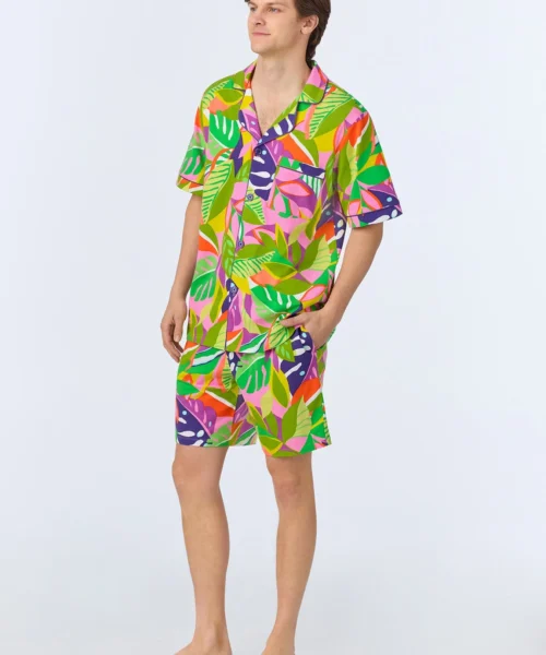 BedHead X Mr. Turk Jungle Leaves Men's Short Sleeve Notch Stretch Jersey Boxer PJ Set -Bedheadpjs Pajama Shop 08 BHM240110 1267B JUNGLE LEAVES 398 2