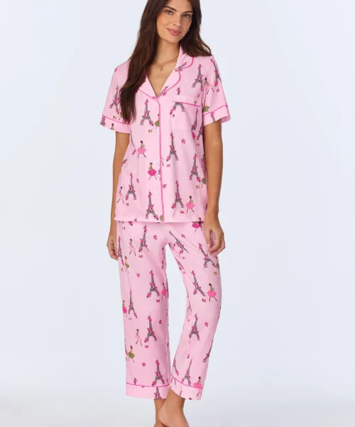 Tres Chic Short Sleeve Classic Stretch Jersey Cropped PJ Set