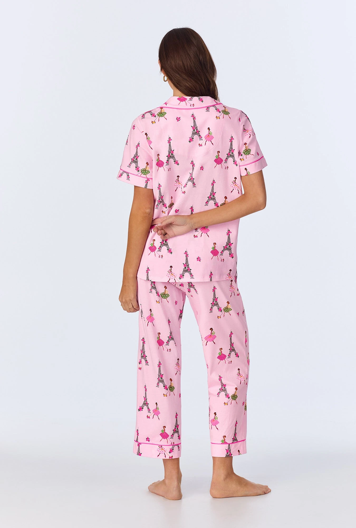 Tres Chic Short Sleeve Classic Stretch Jersey Cropped PJ Set 3 Tres Chic Short Sleeve Classic Stretch Jersey Cropped PJ Set - Image 3