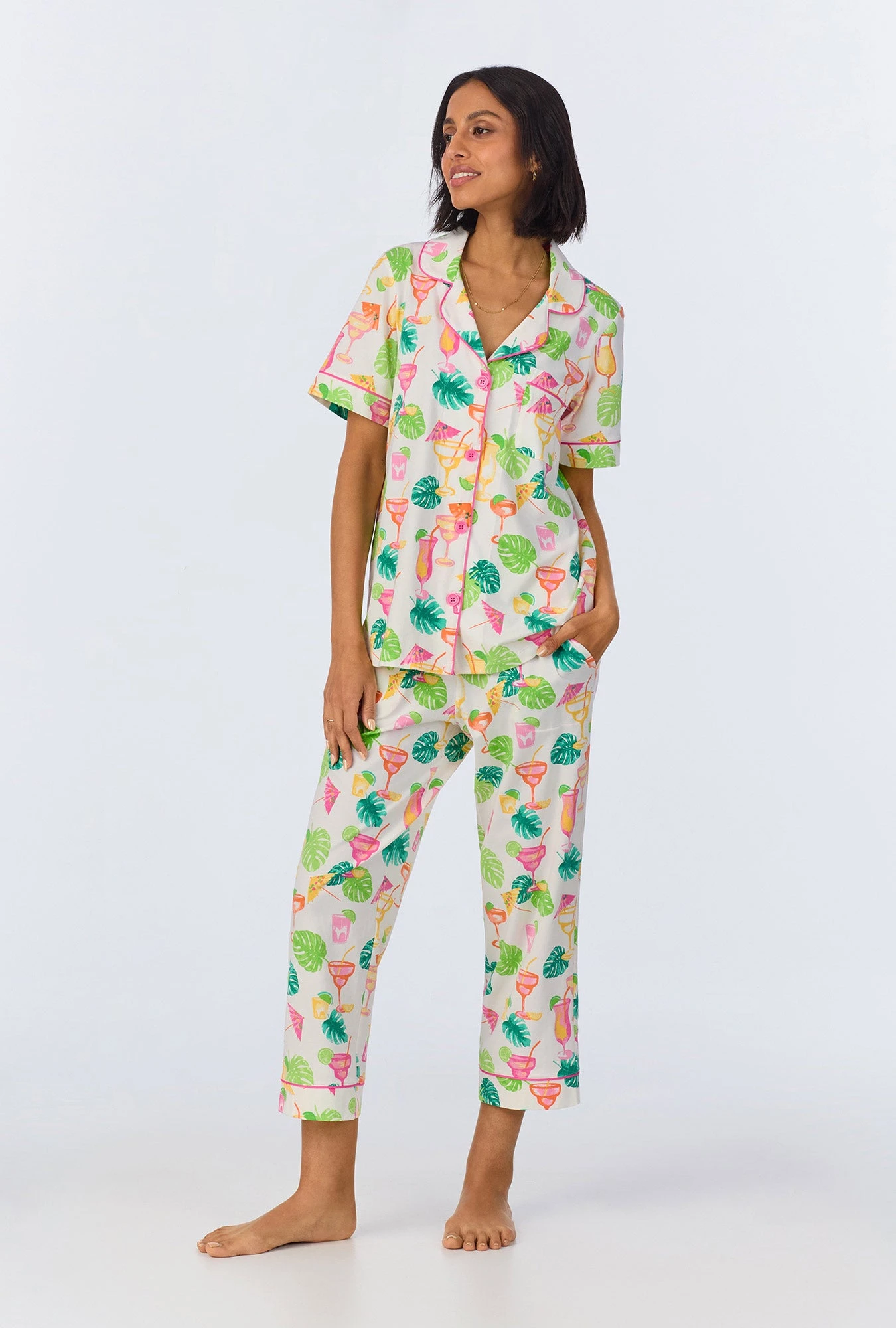 Vacation Libations Short Sleeve Classic Stretch Jersey Cropped PJ Set 3 Vacation Libations Short Sleeve Classic Stretch Jersey Cropped PJ Set - Image 3