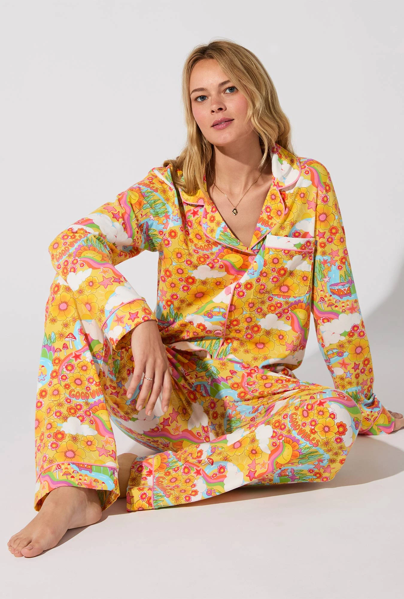 Good Vibes Long Sleeve Classic Stretch Jersey PJ Set 2 Good Vibes Long Sleeve Classic Stretch Jersey PJ Set - Image 2