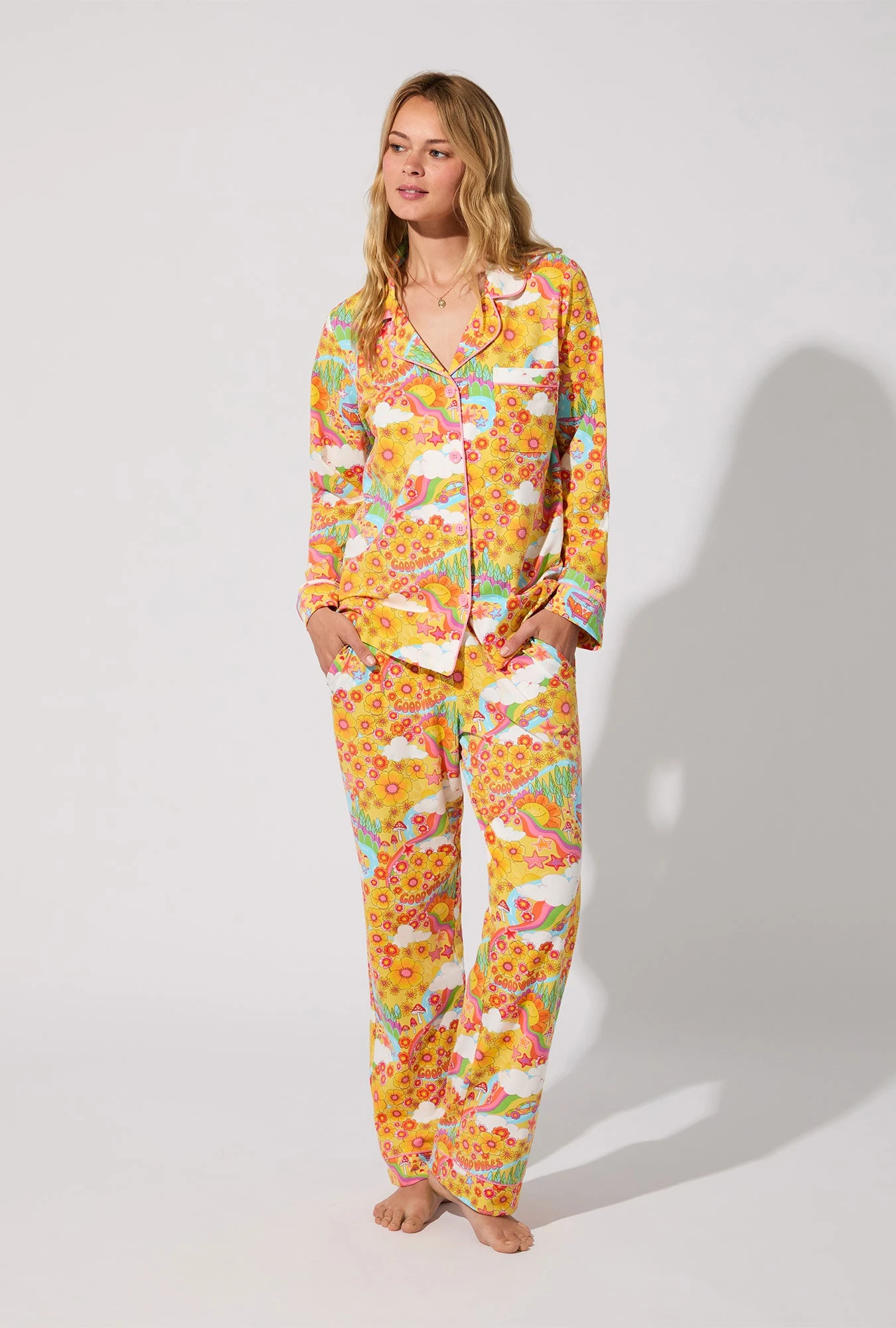 Good Vibes Long Sleeve Classic Stretch Jersey PJ Set 1 Good Vibes Long Sleeve Classic Stretch Jersey PJ Set