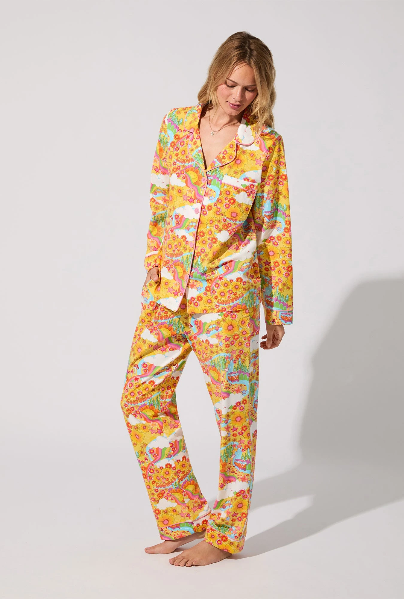 Good Vibes Long Sleeve Classic Stretch Jersey PJ Set 3 Good Vibes Long Sleeve Classic Stretch Jersey PJ Set - Image 3