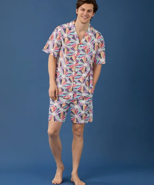 BedHead X Mr. Turk Fanfare Men's Short Sleeve Notch Woven Cotton Poplin Boxer PJ Set