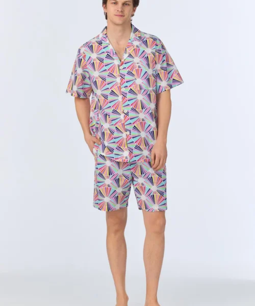 BedHead X Mr. Turk Fanfare Men's Short Sleeve Notch Woven Cotton Poplin Boxer PJ Set -Bedheadpjs Pajama Shop 09 BHM400111 1269B FANFARE 209 1