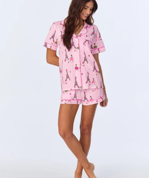 Tres Chic Short Sleeve Classic Shorty Stretch Jersey PJ Set