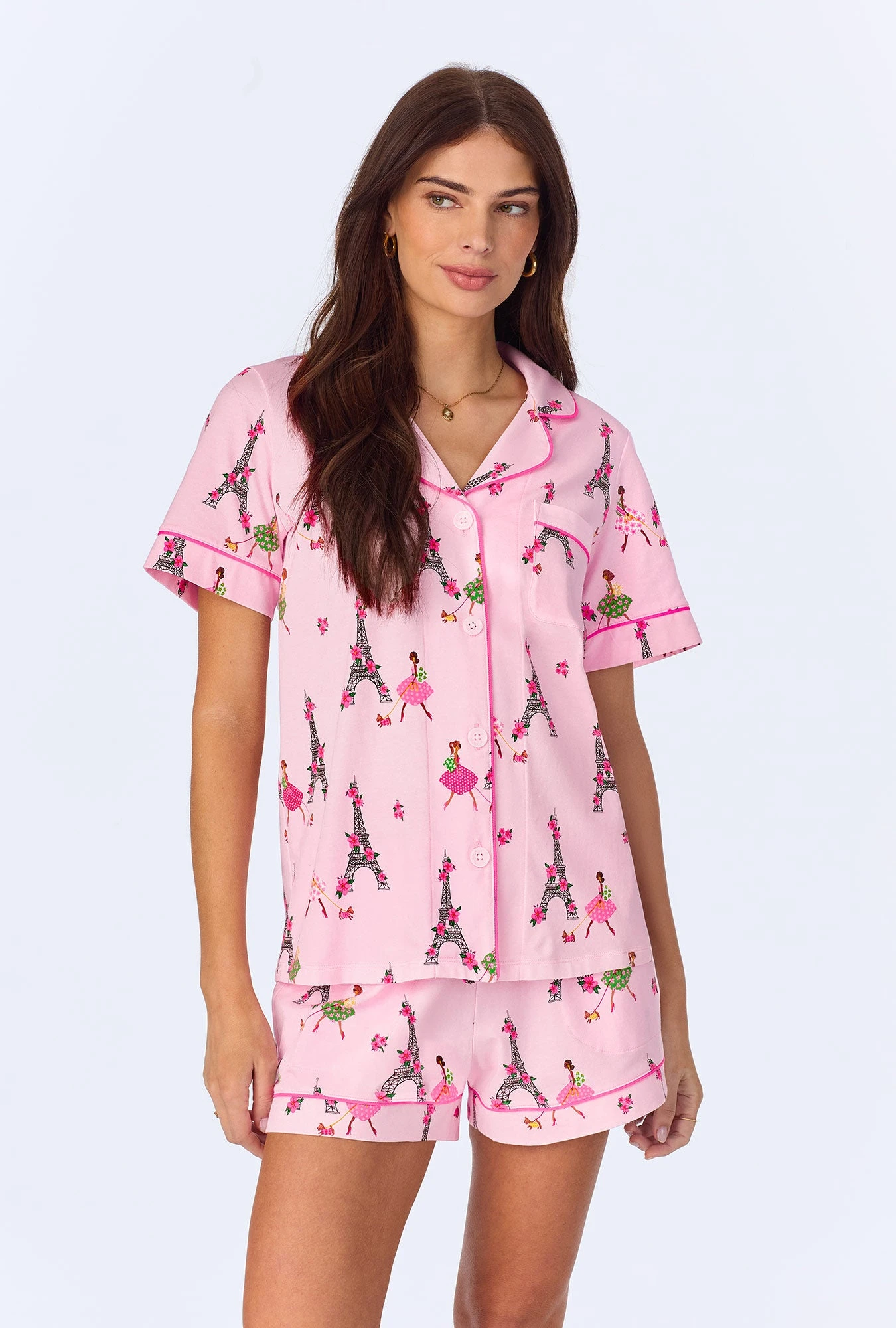 Tres Chic Short Sleeve Classic Shorty Stretch Jersey PJ Set 4 Tres Chic Short Sleeve Classic Shorty Stretch Jersey PJ Set - Image 4