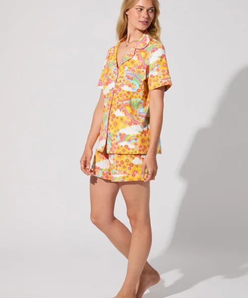 Good Vibes Short Sleeve Classic Shorty Stretch Jersey PJ Set -Bedheadpjs Pajama Shop 10 BH240115 1292B GOOD VIBES 326 1