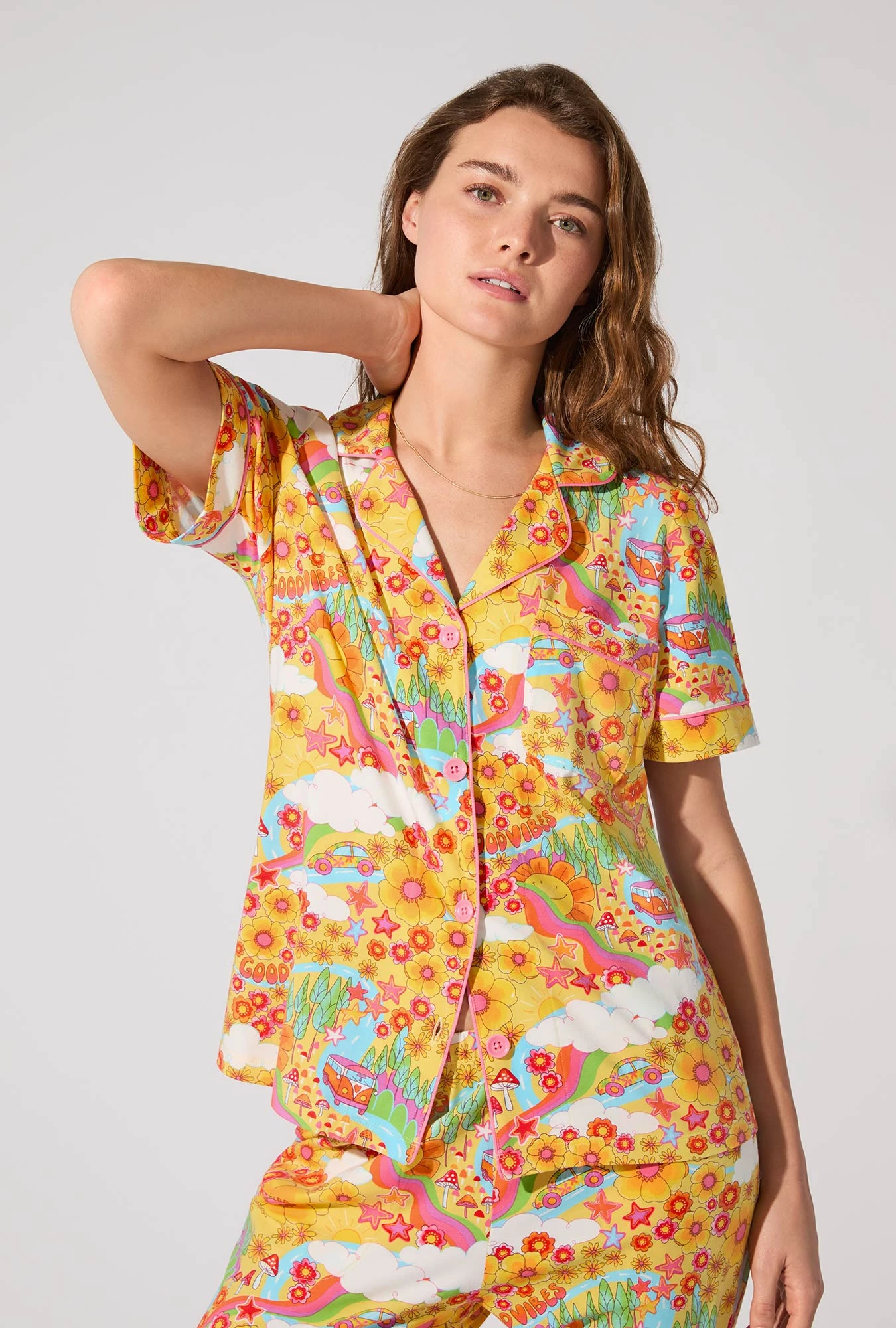 Good Vibes Short Sleeve Classic Stretch Jersey Cropped PJ Set 3 Good Vibes Short Sleeve Classic Stretch Jersey Cropped PJ Set - Image 3