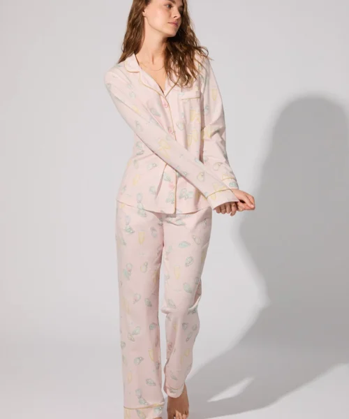 Oyster And Champagne Long Sleeve Classic Stretch Jersey PJ Set